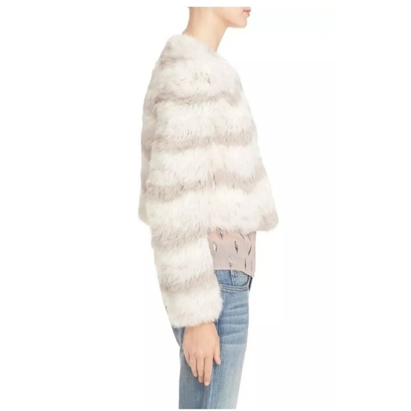 Joie Toshi Rabbit Fur Chevron Jacket Size S - Picture 4 of 12